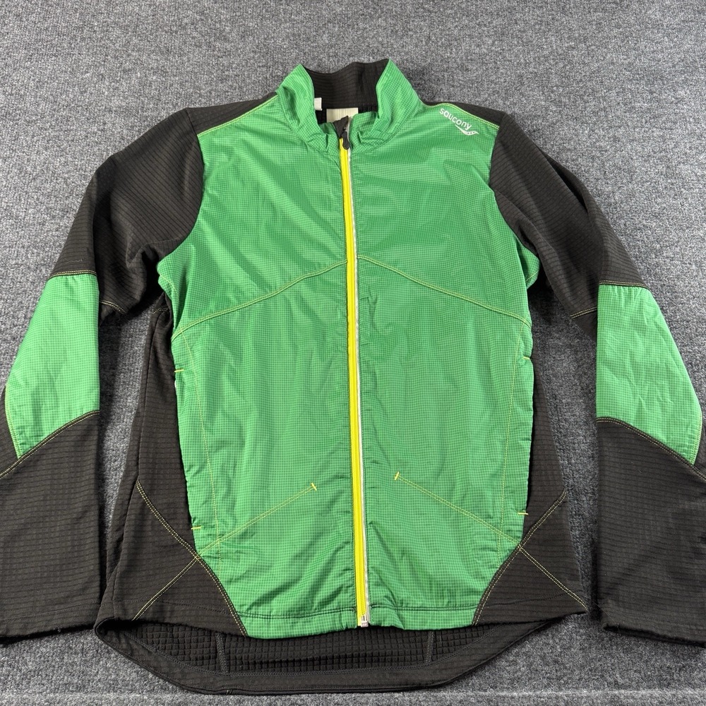 SAUCONY Jacket Mens S Green Black Full-Zip Track Outdoor Athleisure Running